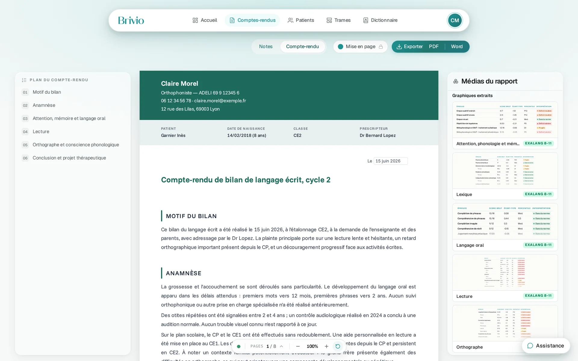 L'éditeur Brivio, un compte-rendu de bilan en page A4