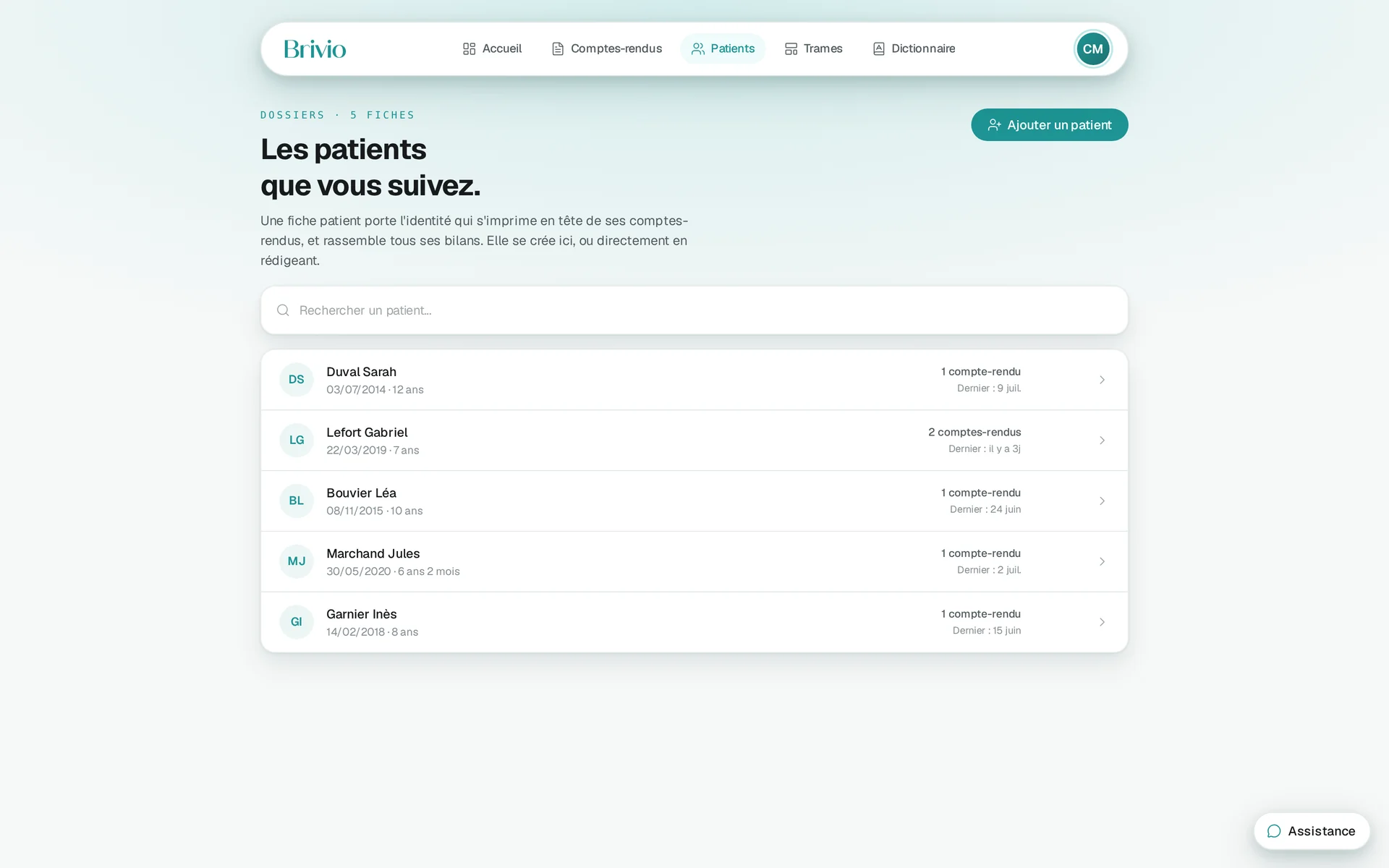 Le dossier de chaque patient
